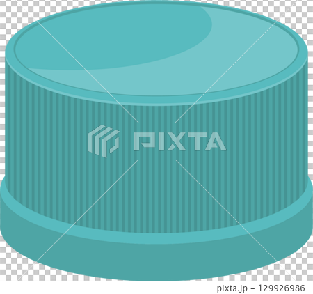 Aqua plastic cap with textured sides and a smooth top, typically used to seal containers. Aqua plastic cap with textured sides and a smooth top, typically used to seal containers. 129926986