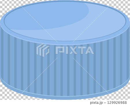 A light blue round container lid or cap with vertical ridges and a smooth, domed surface. 129926988