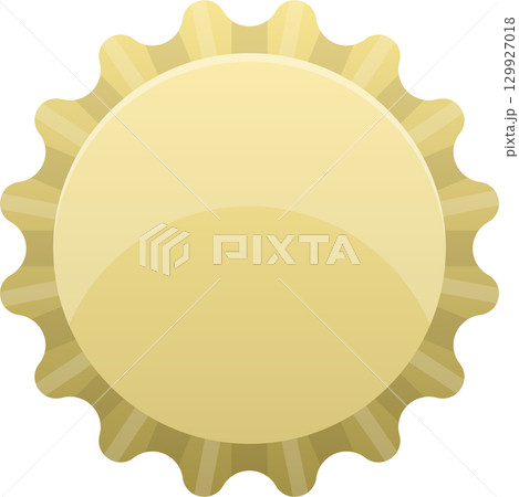 A golden award medal with a scalloped edge and radiating lines for recognition or achievement. 129927018