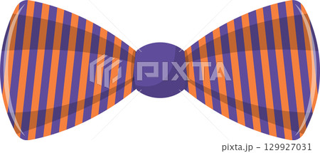 Halloween bow tie with orange and violet stripes and a violet center against a black background. Halloween bow tie with orange and violet stripes and a violet center against a black background. 129927031