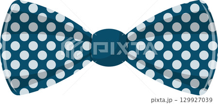 A cartoon bow tie with a blue base color and white polka dots isolated on a white background. 129927039