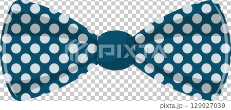 A cartoon bow tie with a blue base color and white polka dots isolated on a white background. 129927039