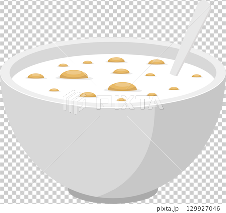 Bowl of cereal or soup with a spoon, ideal for breakfast, lunch, or dinner time enjoyment. Bowl of cereal or soup with a spoon, ideal for breakfast, lunch, or dinner time enjoyment. 129927046