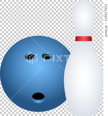 A striking image featuring a light blue bowling ball next to a white pin with a red stripe. A striking image featuring a light blue bowling ball next to a white pin with a red stripe. 129927052