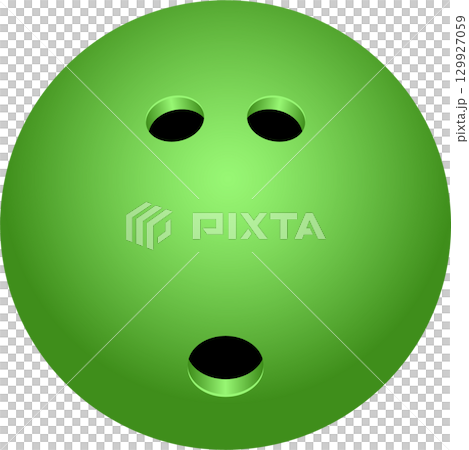 Green bowling ball with finger holes, ready for a strike, against a solid black background. 129927059