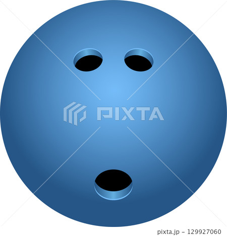 A blue bowling ball with three finger holes, prepared for an exciting game on the bowling alley. A blue bowling ball with three finger holes, prepared for an exciting game on the bowling alley. 129927060