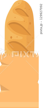 A freshly baked loaf of bread peeks out from the top of a paper bag, ready to be enjoyed. 129927092