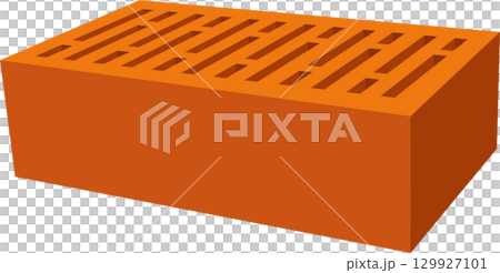 Isometric view of an orange rectangular brick with square perforations on its top surface. 129927101