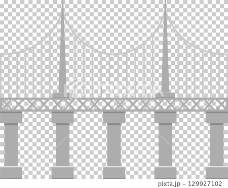 An illustration of a gray suspension bridge against a black background in a cartoon style. An illustration of a gray suspension bridge against a black background in a cartoon style. 129927102
