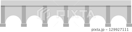 A gray bridge structure with six arched openings and supporting pillars on a light background. 129927111