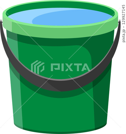 A green bucket filled with blue liquid, showcasing its utility for carrying or holding water. A green bucket filled with blue liquid, showcasing its utility for carrying or holding water. 129927145