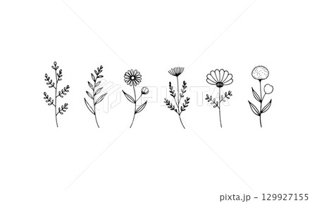 Whimsical Mini Flowers. A lively group of varied small flower icons with playful shapes and organic balance, ideal for fun and casual designs. 129927155