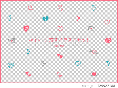 ハートのゆるい手描きイラストセット 129927188
