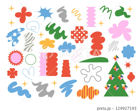 Quirky doodle Christmas elements isolated. Vector. 129927193