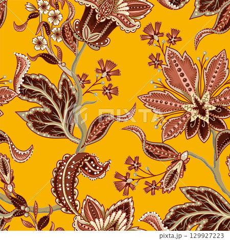 Ethnic seamless pattern with Indian ornament. Vector. 129927223
