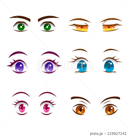 Eyes anime cartoon with color for facial expression, character and element Eyes anime cartoon with color for facial expression, character and element 129927241