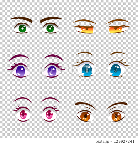 Eyes anime cartoon with color for facial expression, character and element Eyes anime cartoon with color for facial expression, character and element 129927241