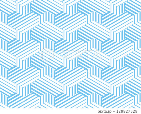 Abstract geometric pattern with stripes, lines. Seamless vector background. White and blue ornament. Simple lattice graphic design 129927329