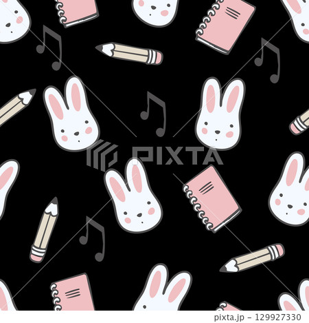 Seamless pattern with Chinese bunnies in cartoon style. Vector. 129927330