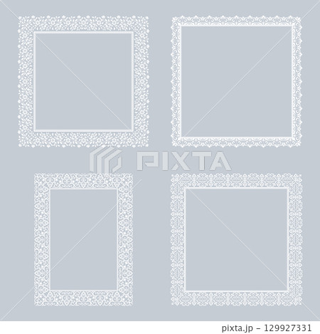 Set of decorative frames Elegant vector element for design in Eastern style, place for text. Floral gray and white borders. Lace illustration for invitations and greeting cards 129927331