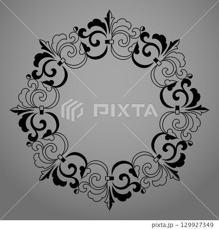 Decorative frame Elegant vector element for design in Eastern style, place for text. Floral black and gray border. Lace illustration for invitations and greeting cards 129927349