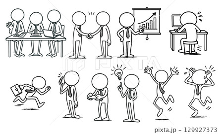 棒人間の働くサラリーマン素材セット 129927373