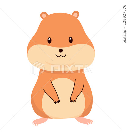 Cartoon hamster. Fluffy domestic pet, funny rodent. Happy home rodent animal. Vector illustration isolated on white background 129927376