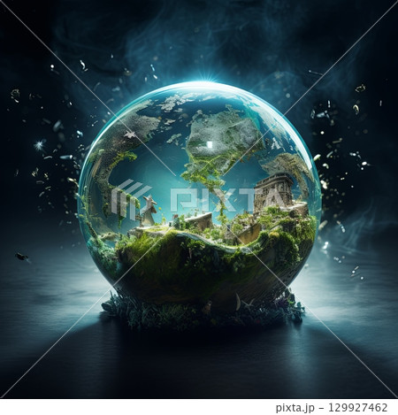 Miniature World in a Glass Sphere Representing Environmental Conservation 129927462