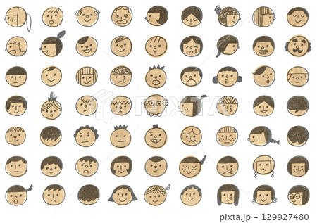 手描きイラスト 顔のアイコン 様々な表情 手描きイラスト 顔のアイコン 様々な表情 129927480
