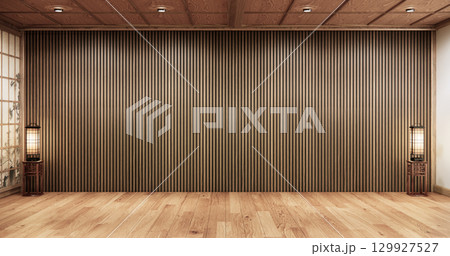 Architecture and interior concept Empty room and wood panels wall background 3D illustration rendering Architecture and interior concept Empty room and wood panels wall background 3D illustration rendering 129927527