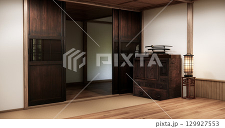 Architecture and interior concept Empty room and wood panels wall background 3D illustration rendering Architecture and interior concept Empty room and wood panels wall background 3D illustration rendering 129927553