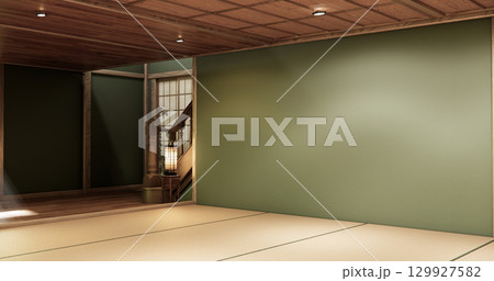 Empty - Clean green modern room japanese style.3D rendering 129927582