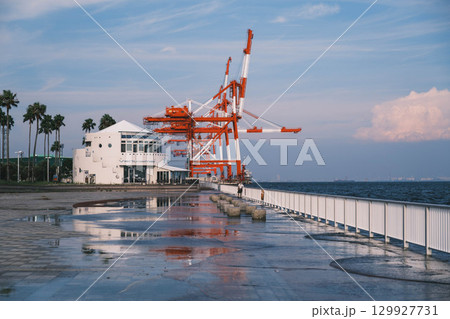 [六甲マリンパーク]夕暮れ時の港の風景 129927731