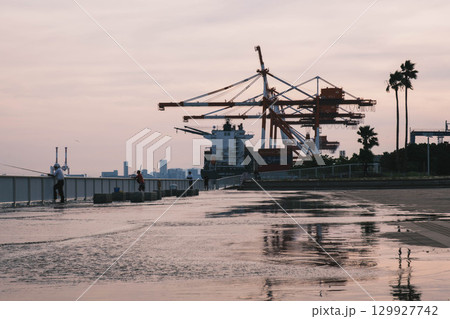 [六甲マリンパーク]夕暮れ時の港の風景 129927742