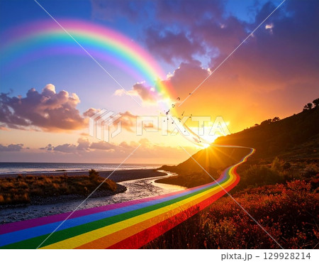 虹のかかる海岸 129928214