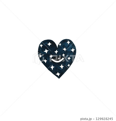 blue watercolor heart illustration with white stars isolated on white background, heart with all-seeing eye, esoteric drawing, hand drawn heart, heart element for design 129928245