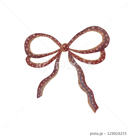 Hand-drawn watercolor pink bow, Сoral pink and rose ribbon isolated on white background for wedding invitation, party decoration, greeting card, Valentine’s day, Delicate and charming bow 129928255