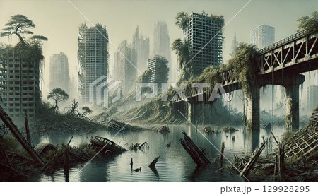 自然に取り戻されたディストピアの都市 自然に取り戻されたディストピアの都市 129928295