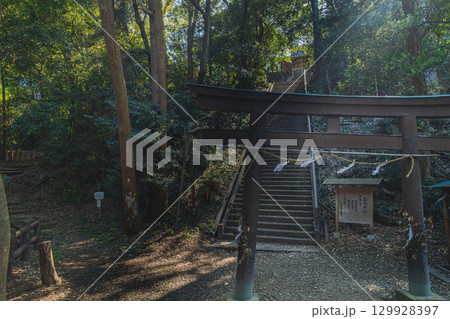 掛川市の高天神城跡の鳥居の風景(静岡県) 掛川市の高天神城跡の鳥居の風景(静岡県) 129928397