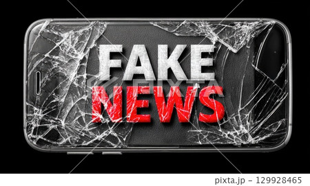 Broken smartphone screen with fake news message Broken smartphone screen with fake news message 129928465