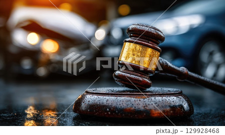 Judge Gavel with Car Accident in Background Judge Gavel with Car Accident in Background 129928468