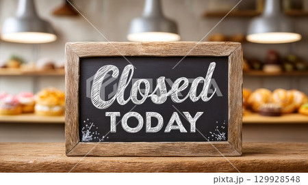 Bakery counter with closed today sign Bakery counter with closed today sign 129928548