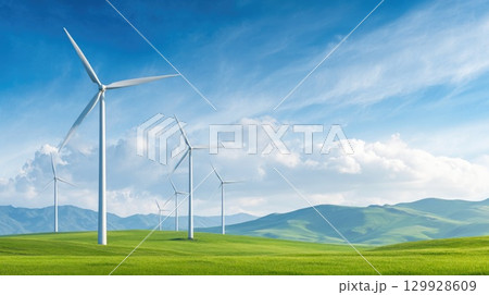 Wind farm with turbines in a scenic landscape Wind farm with turbines in a scenic landscape 129928609