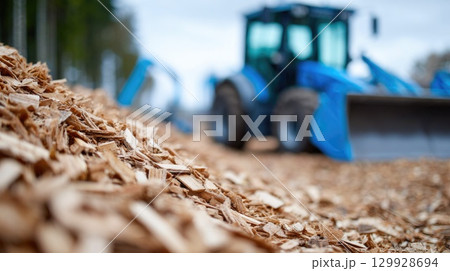 Tractor with wood chips in forest industry 129928694