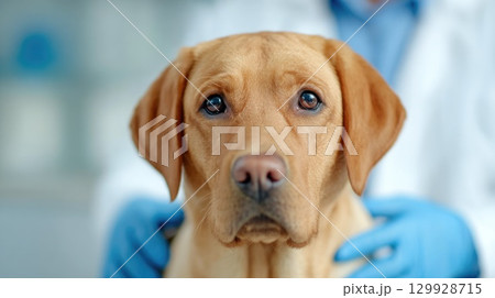 Dog at Veterinary Clinic with Doctor Dog at Veterinary Clinic with Doctor 129928715