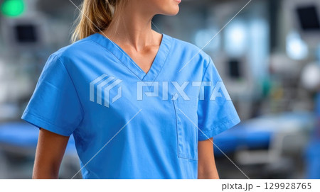 Medical Professional in Blue Scrubs at Hospital Medical Professional in Blue Scrubs at Hospital 129928765