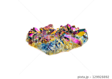 Macro mineral stone Titanium Quartz, Flame Aura Quartz on a white background 129928892