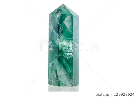 Macro mineral stone Fluorite crystal on a black background 129928924