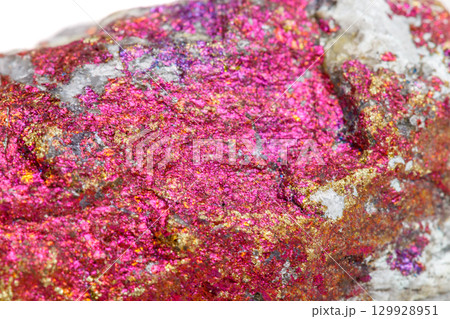 Macro mineral stone Chalcopyrite in the rock on a white background Macro mineral stone Chalcopyrite in the rock on a white background 129928951