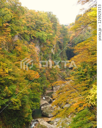 秋田県 小安峡の大噴湯と紅葉｜東北の自然美を楽しむ旅 129929153